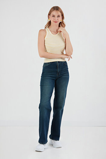 Fulla Moda Çizgili Halter Yaka Body
