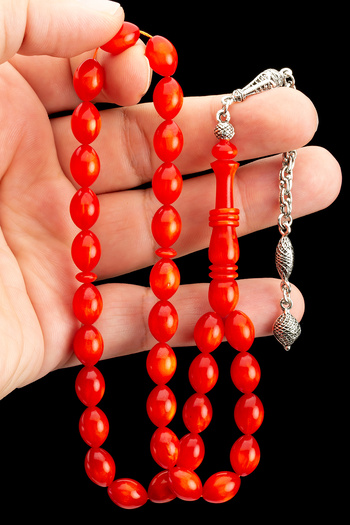 OTTOTESBİH Men's Gift 8X11Mm Katalin Prayer Beads, Bleeding Baga Prayer Beads Red