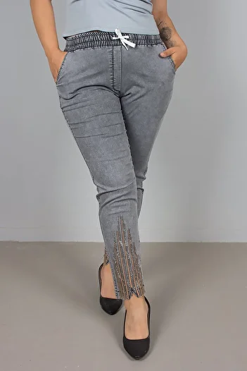 Truva XXL Washed Stone Detailed Gray High Waist Jeans – Elegance and Comfort in One!