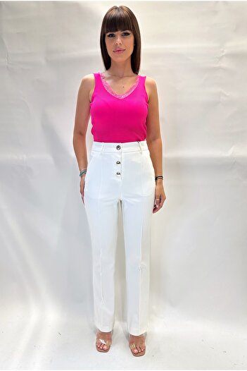 IFASTFASHION Elegant high-waisted trousers with decorative buttons – sophistication and versatility