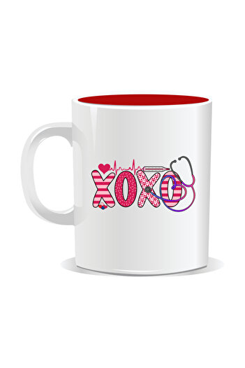 OEM Personalized mug for nurses, XOXO - Red interior
