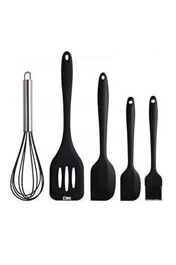 SIKS Set of 5 SIKS® Heat-Resistant Silicone Kitchen Utensils, Whisk, Brush, Large Spatula, Small Spatula