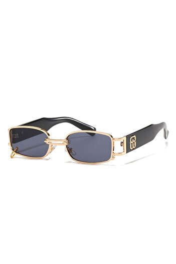 Tessero - Ochelari de soare retro dreptunghiulari, model unisex, protecție UV400, aurii cu negru