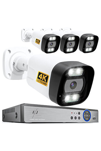 Spionescu Complete 4K surveillance kit with DVR and 4 outdoor cameras, PK-8HB718, AI facial detection