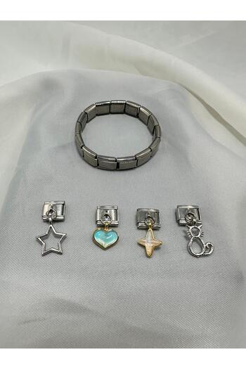 Lav Aksesuar 4'lü Charmlı italyan charm şans bileklik 9 mm çelik paslanmaz çelik set halinde Italian bracelet