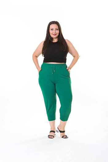 TUSSE Kadın %100 Pamuklu Keten Slouchy Balon Paça Beli Lastikli Büyük Beden Rahat Pantolon