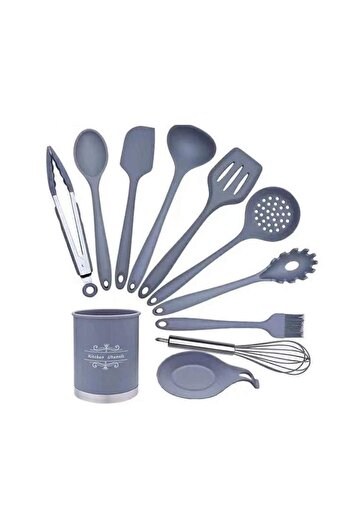 SIKS Kitchen Utensil Set, 11 Pieces, Silicone, Gray