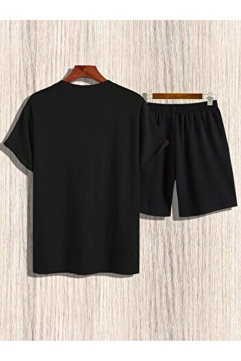 Boi Paris Stripe T-Shirt Shorts - Black Shorts T-Shirt Top and Bottom Set Printed Crew Neck