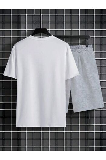 Boi California West Coast T-Shirt Shorts - White Gray Shorts T-Shirt Top Bottom Set Printed Crew Neck