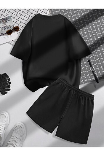 Boi Believe 21 T-Shirt Shorts Combo Set - Black Printed Oversized Crew Neck