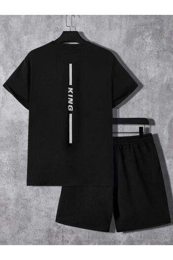 Boi King Stripe Line T-Shirt Shorts - Black Shorts T-Shirt Bottom Top Set Printed Crew Neck
