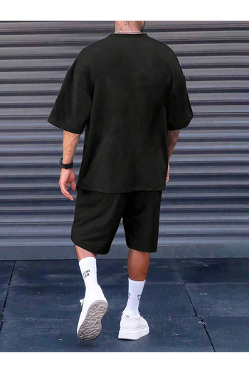 Boi Los Angeles Minimal T-Shirt Shorts - Black Shorts T-Shirt Bottom Top Set Printed Crew Neck
