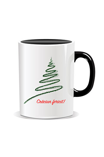 OEM Personalized Christmas mug, Subtle stylized Christmas tree - Black interior