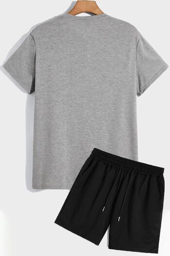 Boi Gray Black Basic T-Shirt Shorts Combination Suit - Oversize Crew Neck