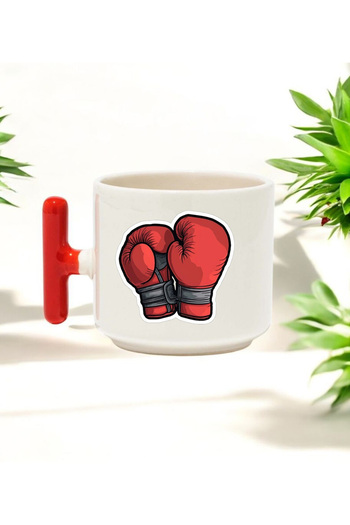 BB TRADE Red T-Handled Ceramic Printed Mug with Boxing Glove Design 250 ml