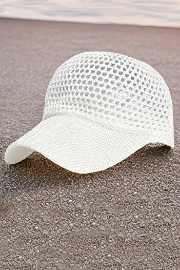 FASHION COCKTAIL Glittery Glitter Knitted Neck Adjustable Cap Visor Breathable Summer Hat White