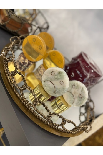 hediye Esterhomedecor Mirrored Antique Gold Decorative Chain Model Metal Tray 30cm
