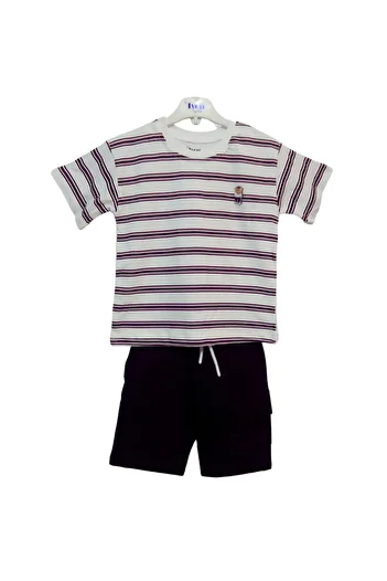 Lyon 2-5 Years Old Boy's Bear Striped Bottom Top Set