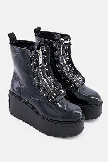 Dkny Women Front Zip Flatform Ankle Boots, Black