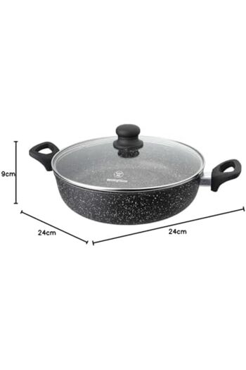 Westinghouse Low Casserole with Lid 24CM - Pressed Aluminium, Black Marble, Non-Stick Cookware