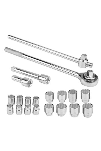 Globalport Retail 3/4 socket wrench set, 12 sides, ratchet, extension, tee, 21 pieces, CR-V