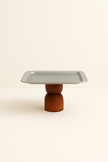Mirilliahome Silver Presentation Plate with Wooden Legs, Square Presentation Plate and Serving Tray