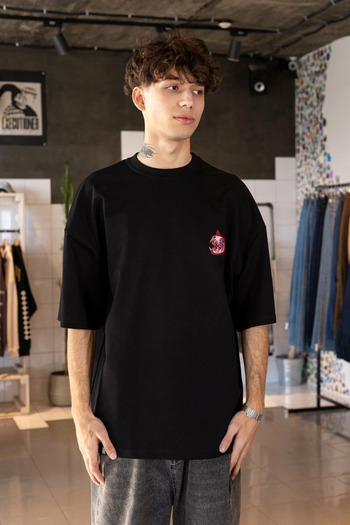 ELNOYA Unisex Cotton Black Oversize "Monster Cat" Printed Crew Neck Comfortable T-Shirt