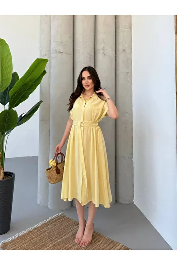 moda paketi Linen Midi Length Belted Dress 36*40
