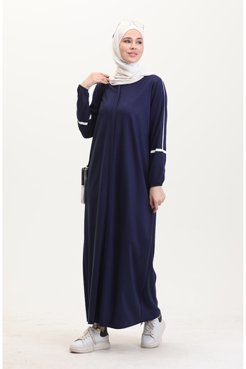 sefamerve Sleeve Printed Zippered Ferace 13045-03 Light Navy Blue