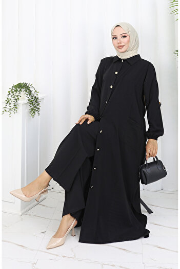 sefamerve Snap Fastener Tunic Trousers Double Set 0097-09 Black