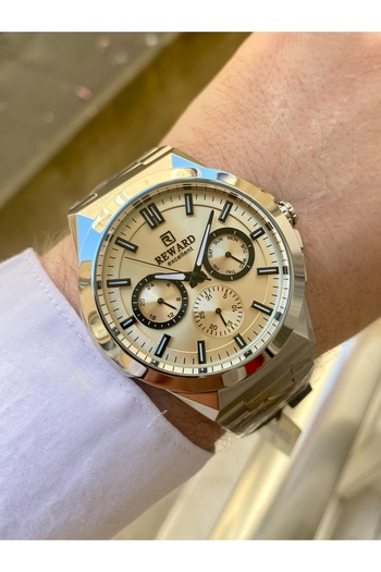 Reward Men's Wrist Watch Waterproof Silver Color Steel Cord Bracelet Gift