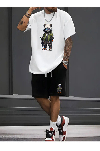 makiteks Cotton Set of 2 Solid Color Men Women Unisex Regular Shorts and Tshirt T-Shirt Coolbear