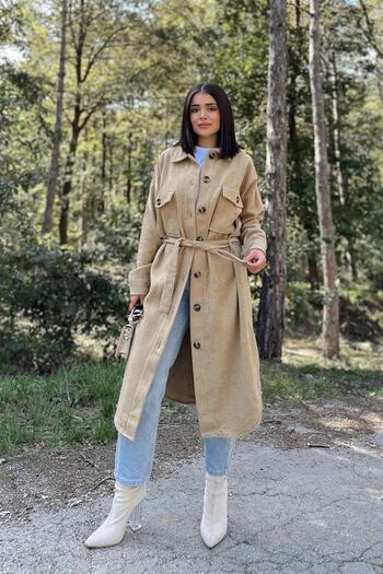 NEW LAVİVA Women's Long Cashmere Jacket - 700-3280