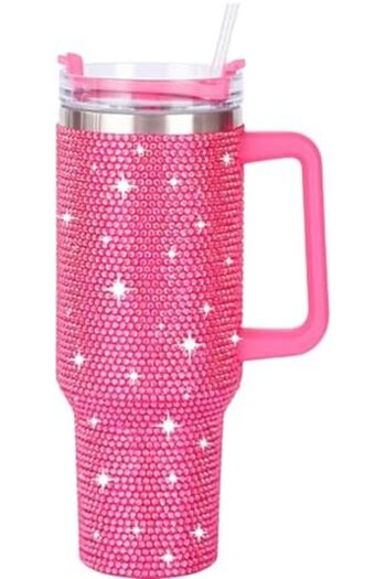 Generic 40oz Rhinestone Tumbler with Handle, Insulated Stainless Steel Travel Coffee Mug with Straw & Lid, L