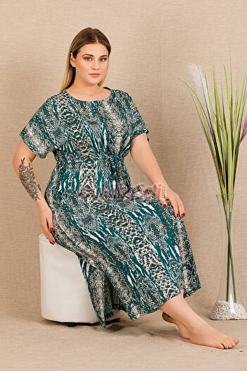 quilling Crocodile Pattern Lady 7287 Women's Short Sleeve Crew Neck Plus Size Mother Nightdress, Dress