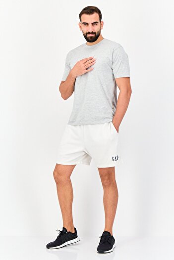 GAP Men Embroidered Logo Basic Shorts, Ivory