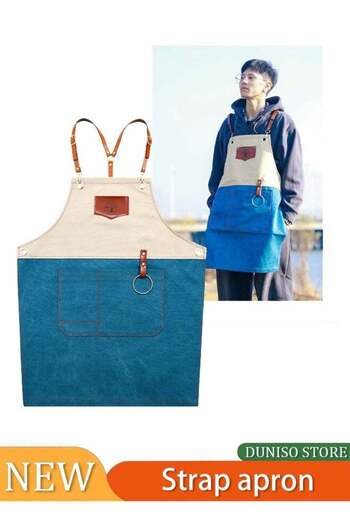 Generic Chef Apron, Cotton Canvas Cross Back Heavy Duty Gardening Apron with Large Pockets for Men and Women
