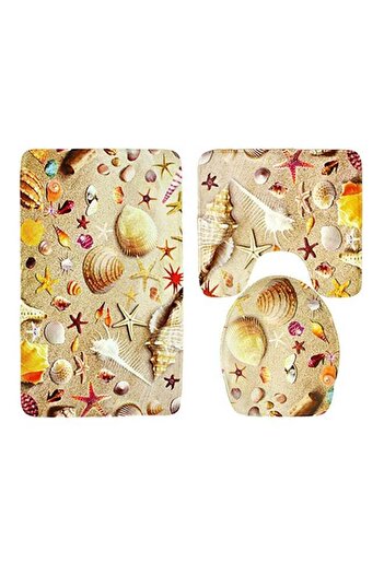 Generic DEXI 3-Piece Bath Mat Accessory Set Beige/Red/Yellow