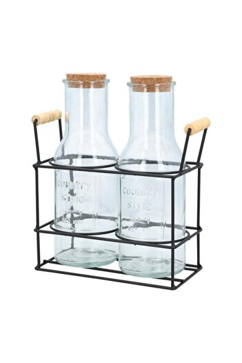 Generic Bien Servi 3-Piece Elegant Design Glass Drinking Juice Jar Set Clear and Black