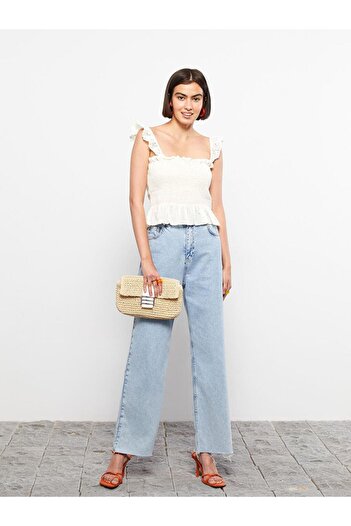 LC Waikiki Square Neck Embroidered Strap Poplin Women's Blouse (S2)