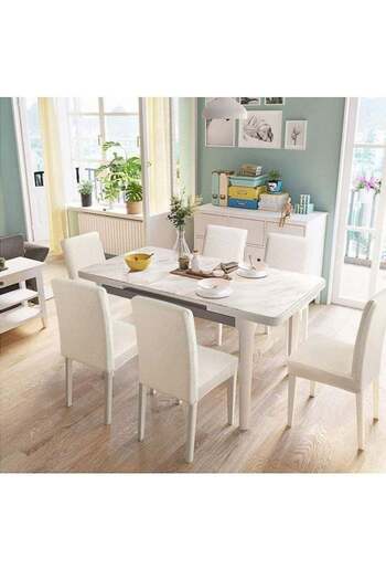 Generic Pack of 6 Stretch Dining Chair Polyester Fabric Slipcovers Jacquard One-piece Chair Washable Removab