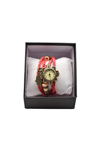 OEM Vintage women's watch with eco-leather strap, Red