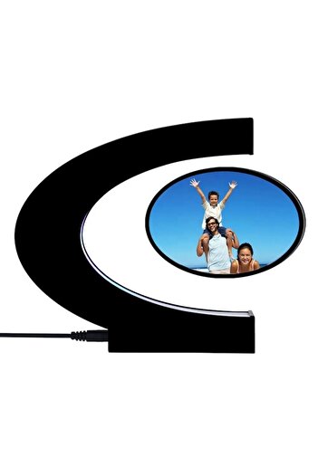 HOZRO HOZRO Photo Frame, with LED Light and Magnetic Levitation, Modern C-Shaped Design, Black