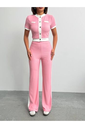 NEWCO Short Sleeve Stripe Detailed Bomber Double Bottom Top Set