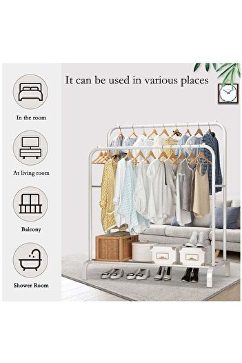 fulina Clothes Rack,Heavy Duty Double Rods Coated Metal Rack Organizer,White,115 x 54 x 150cm