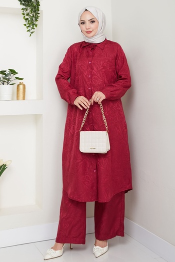 InStyle Jacquard Buttoned Double Suit Fuchsia