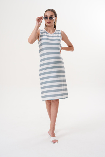 Miss Dünya Lissa Sleeveless Round Neck Fittle Camisole Striped Midi Maternity and Maternity Dress