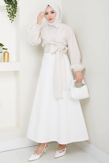 InStyle Poplin Bağlamalı Gömlek Taş