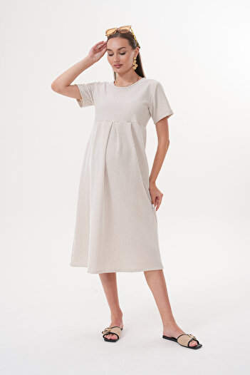 Miss Dünya Lissa Striped Maternity and Maternity Short Sleeve Long Dress