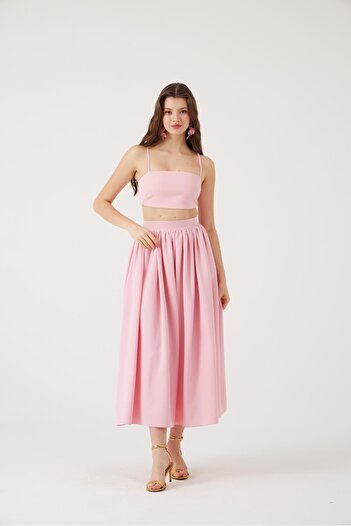 HOLLY LOLLY Cepli Uzun Etek ve Crop İkili Isabella Takım Pembe